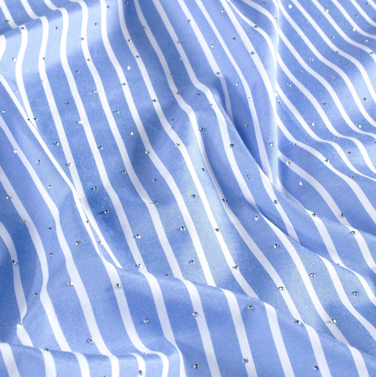 Polye./Katoen Strepen 1 cm. & Glitter Hemelsblauw