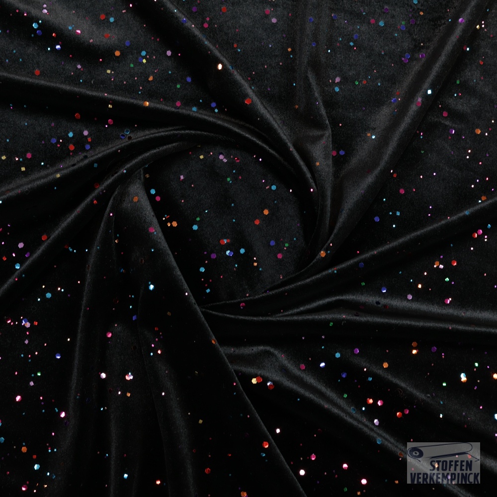 Stretch Fluweel Jersey Multicolor Glitter Zwart