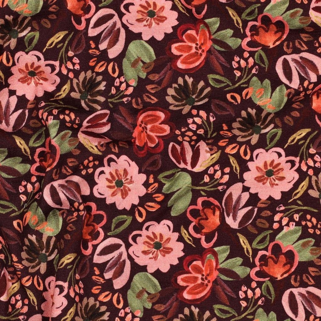 Jersey Digital Flowers Burgundy