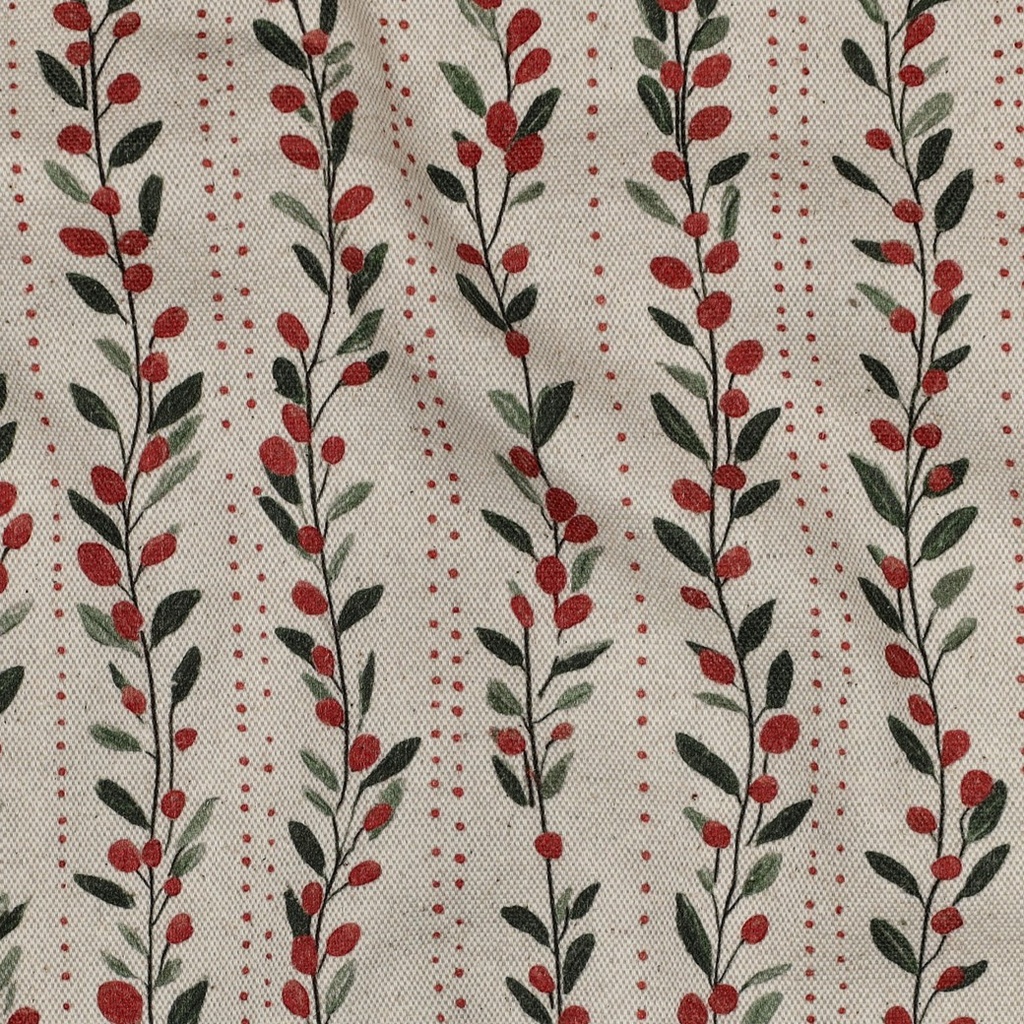 Canvas Linen Look Digital Kerst Twijgjes Natural