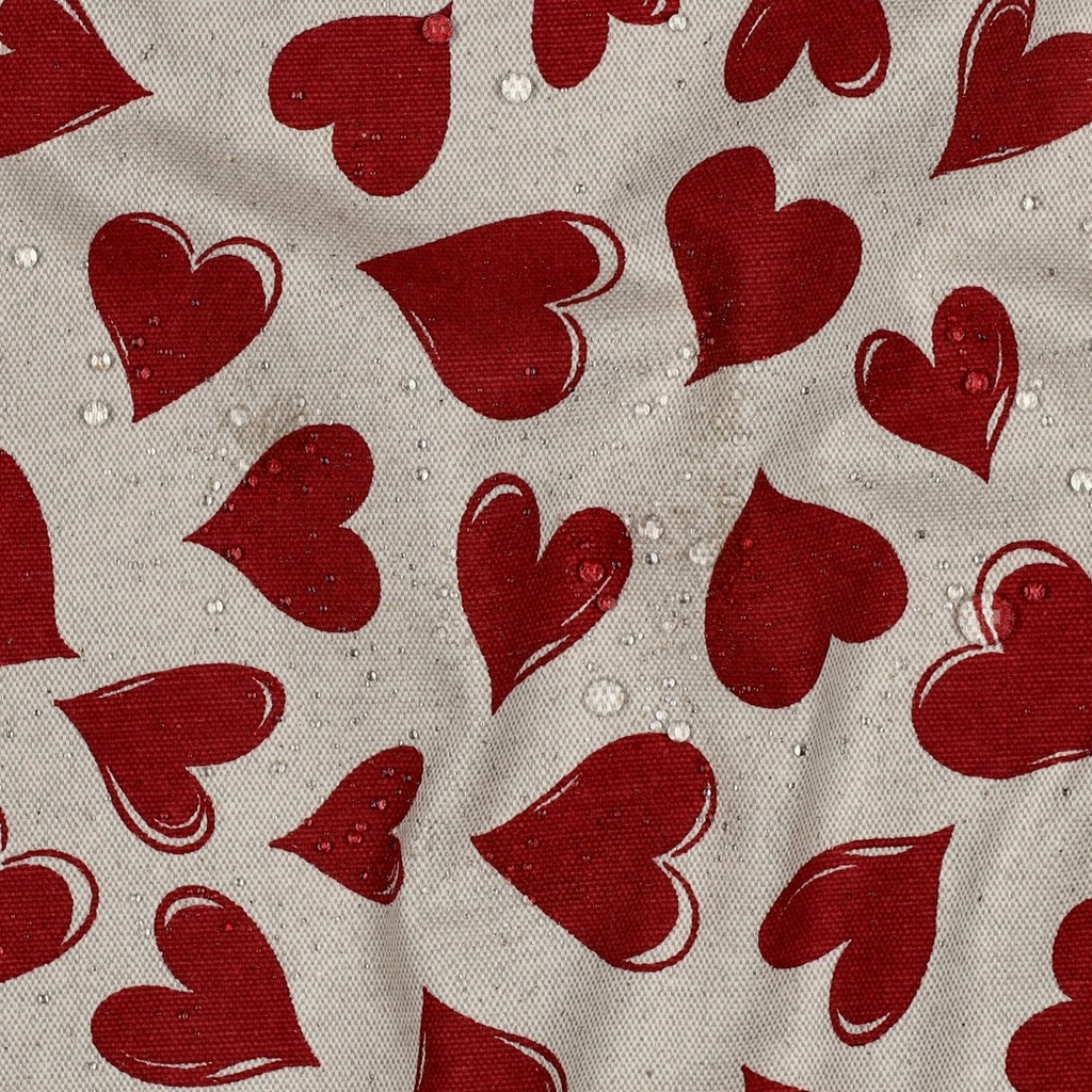 Coated Canvas Linen Look Hearts Red