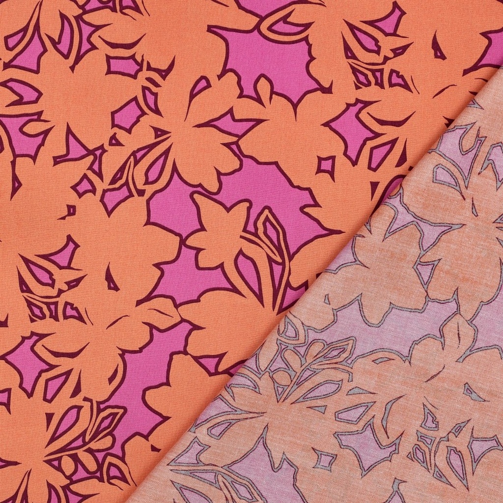 Fine Poplin Arty Flowers Orang/Pink
