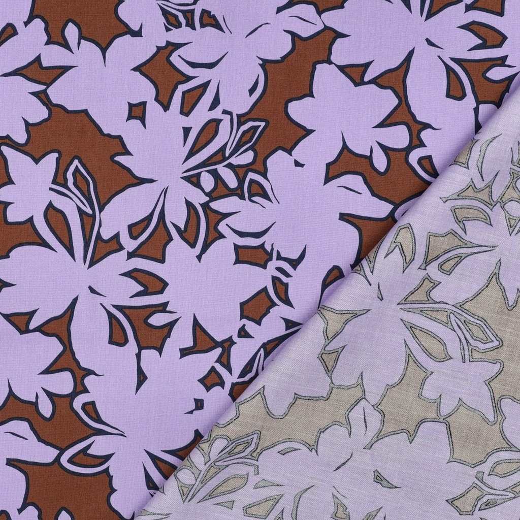 Fine Poplin Arty Flowers Brown/Purple