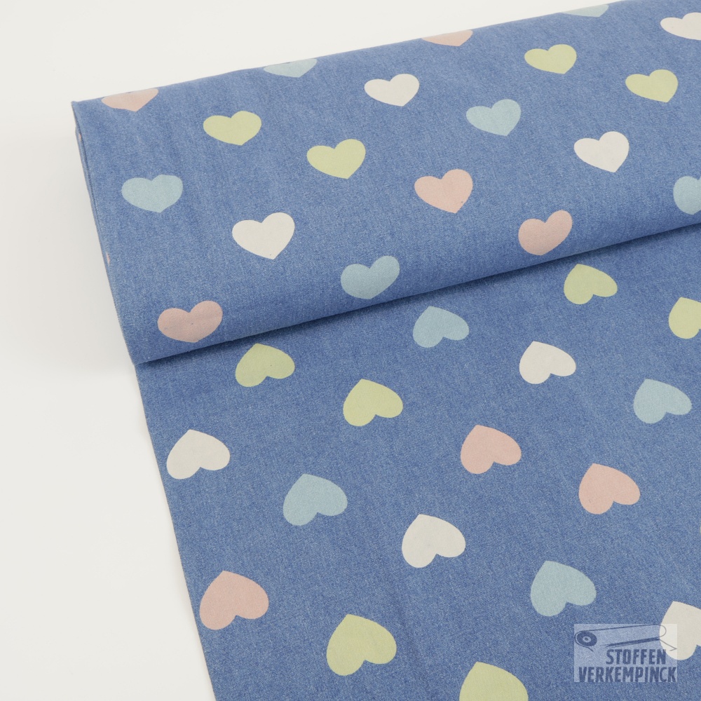 Cotton Denim Print Hearts