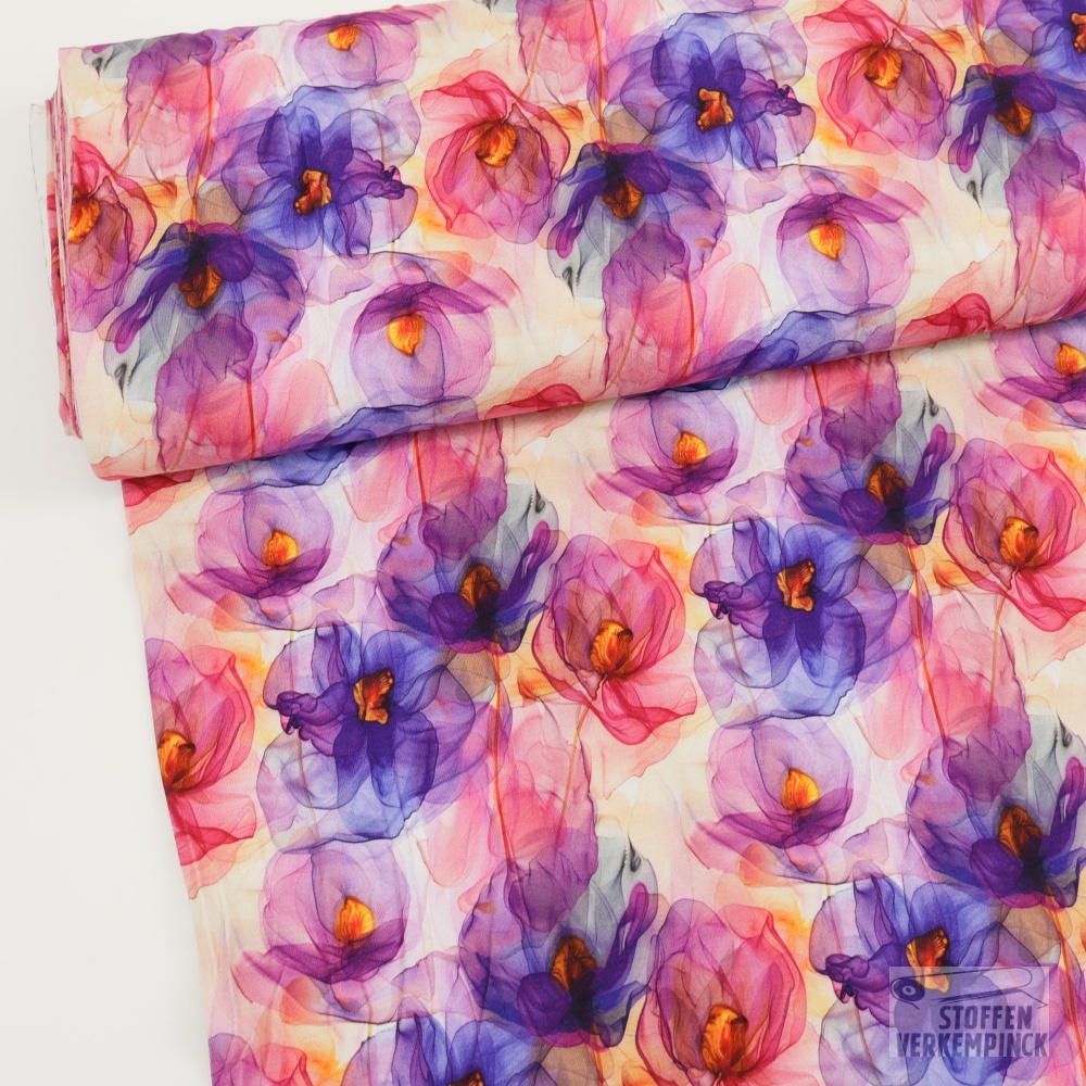 Viscose Jersey Digital Purple and Pink Flowers