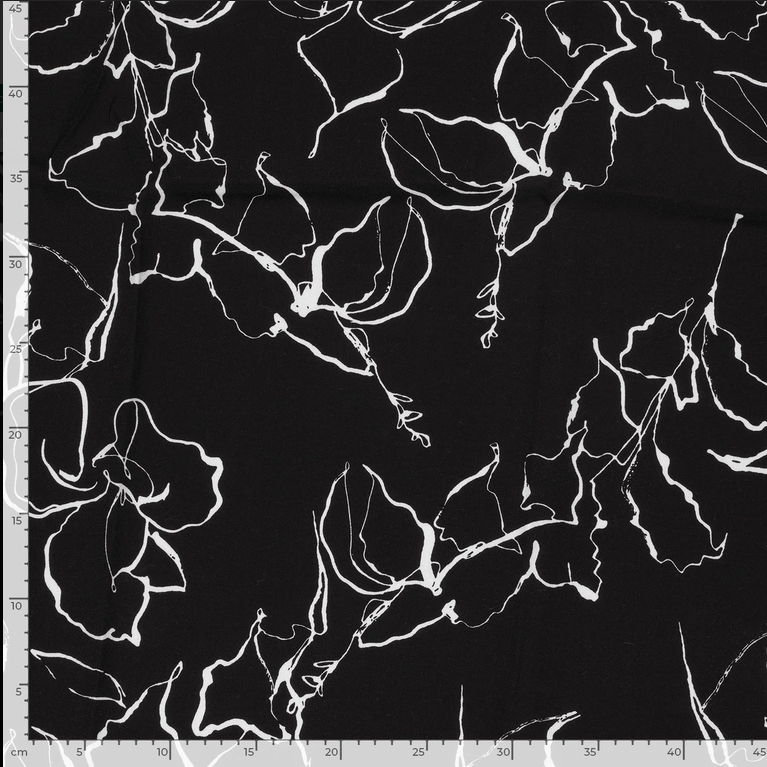 Viscose Twill Leaves Black/Off White