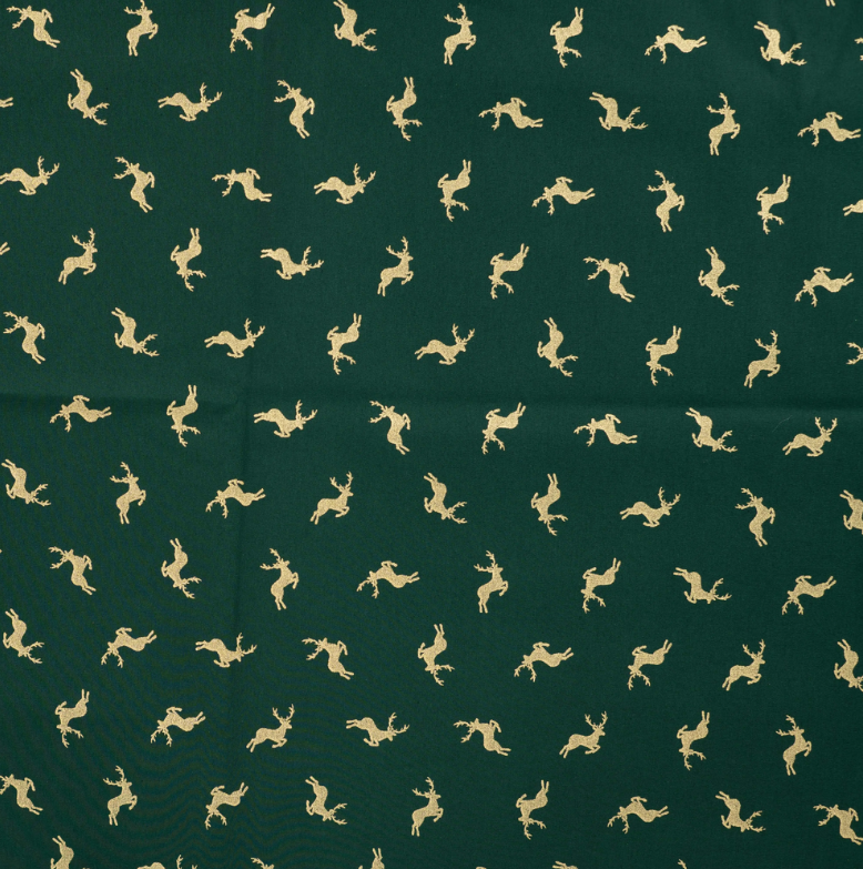 Katoen Kerst Foil Reindeer Green