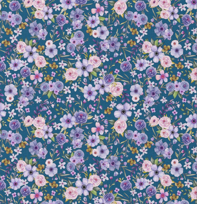 Katoen Digital Print Roses Marvina Marine