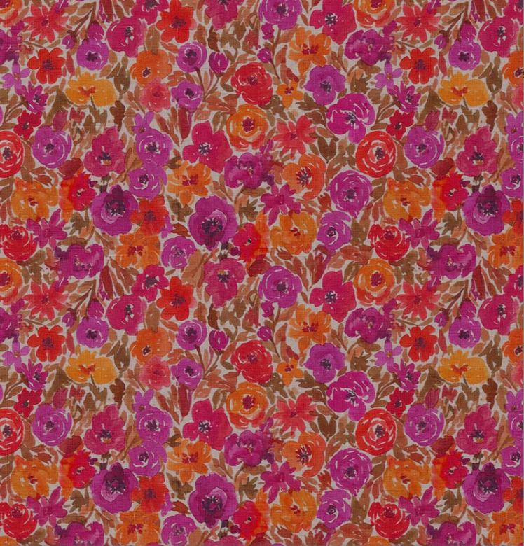 Katoen Digital Print Floraux Filena Fuchsia/Orange