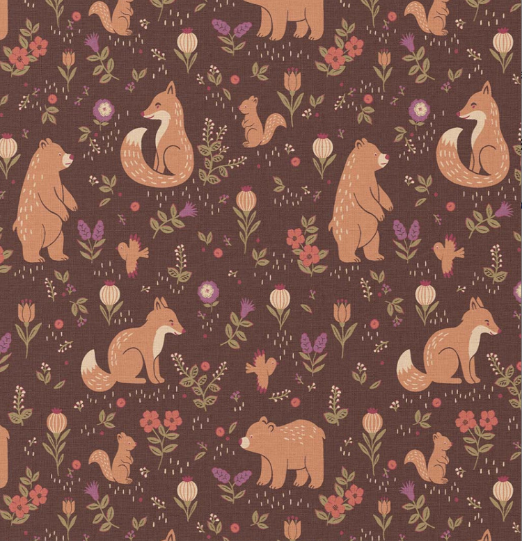 Katoen Print Dans le Forêt - Aubergine