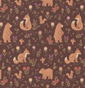 Katoen Print Dans le Forêt - Aubergine
