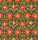 Katoen Print Retro Fleur Green/Orange