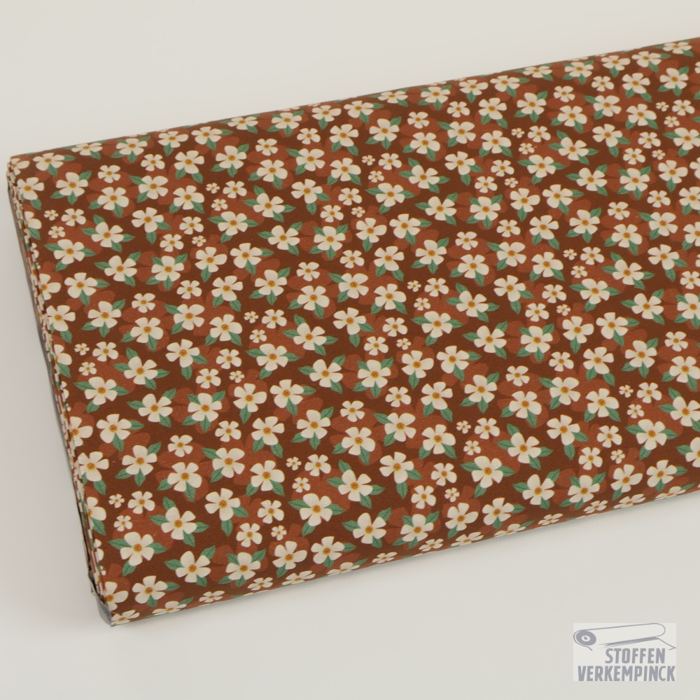 Cotton Poplin Beige bloempje - Bruin