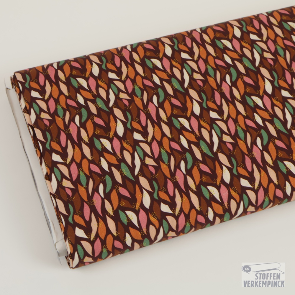 Cotton Poplin Leaves Aubergine