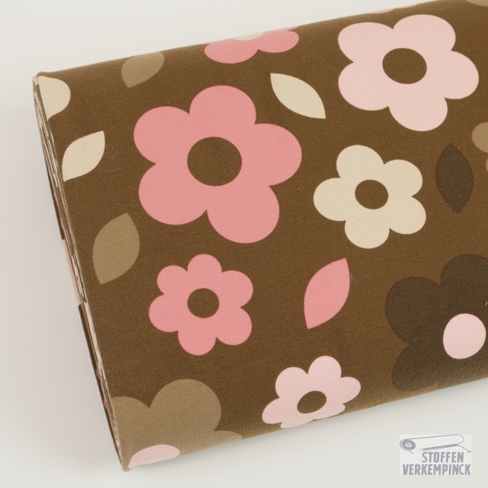 French Terry Print 46 mm. Flowers Rose/Brown