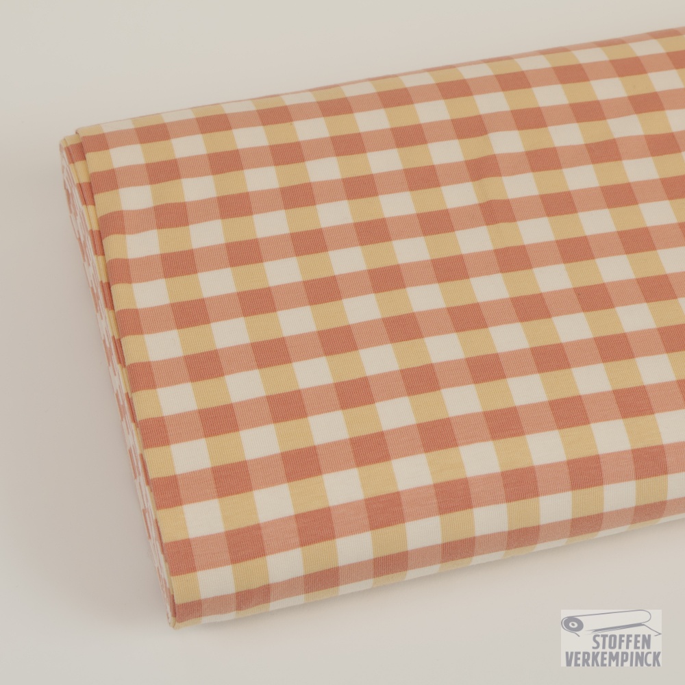 Jersey Print Squaires Rose/Salmon/Ecru