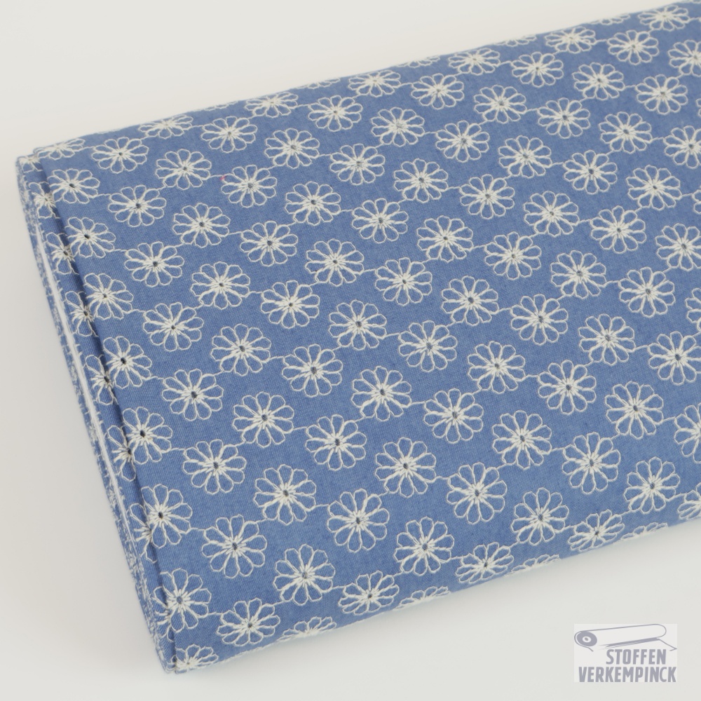 Jeans Embroidery White Flowers All-over