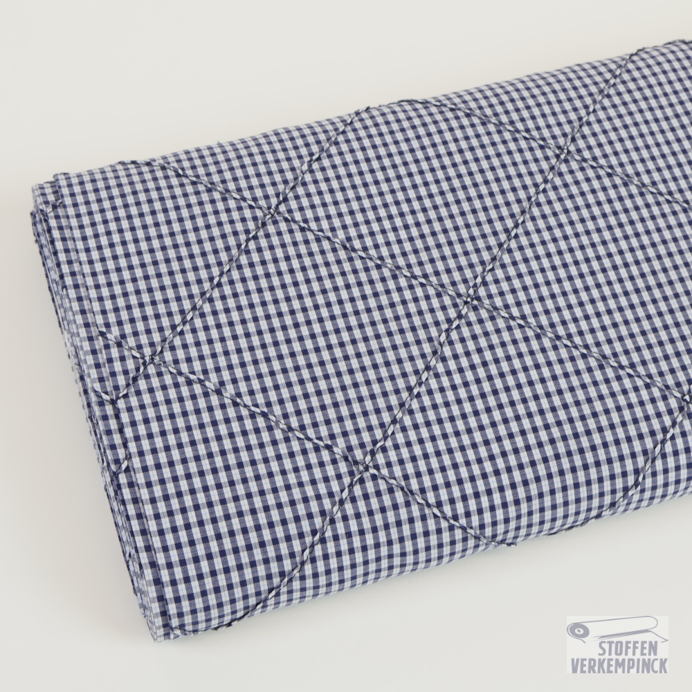 Cotton with Stitched Checks Small Carreaux Navy