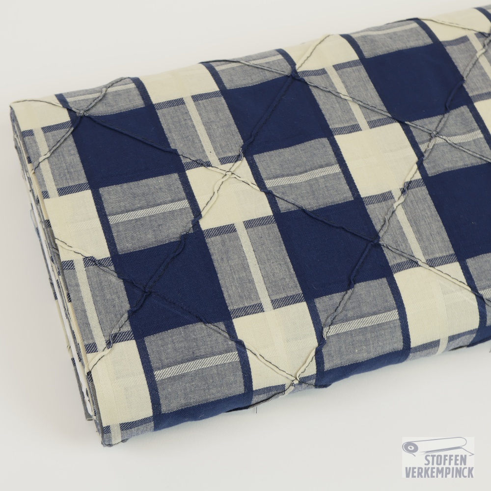 Cotton with Stitched Checks Big Carreaux Navy/Ecru