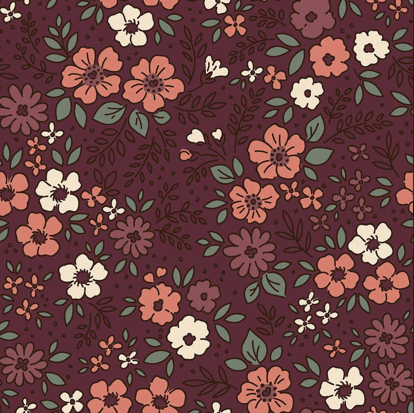 Flanel Flowers Dark Bordeaux