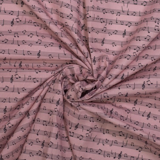 Katoen Print Muzieknoten Rose