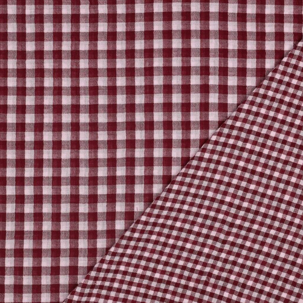 Double Gauze Yarn Dyed Checks Rose/Burgundy