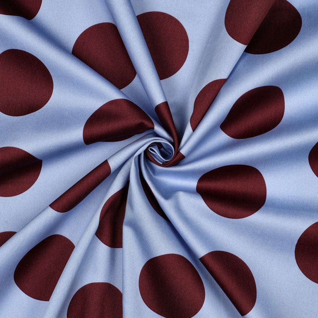 Cotton Satin Polka Dots Burgundy/Blue