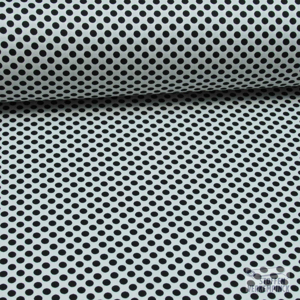 Breedtestretch Katoen Wit met Zwarte Bolletjes