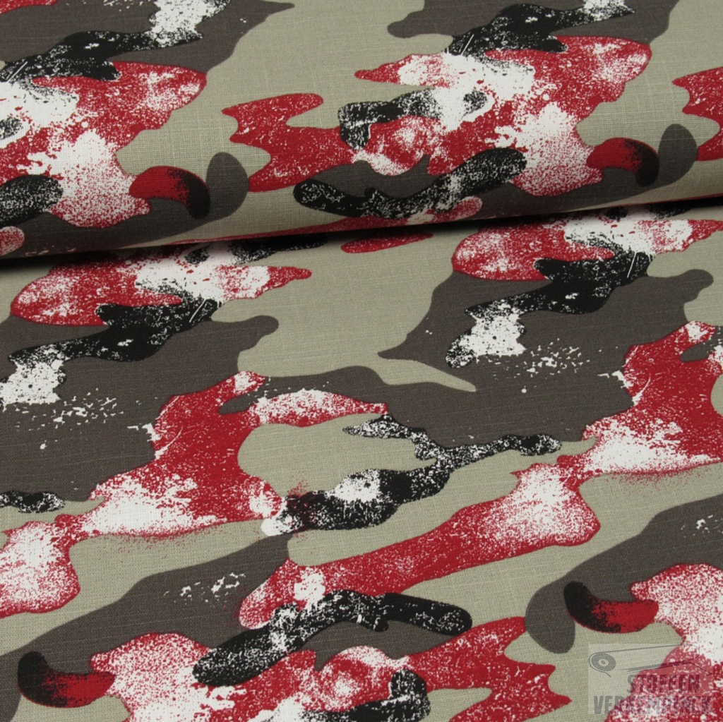 Breedtestretch Print Camouflage Rood