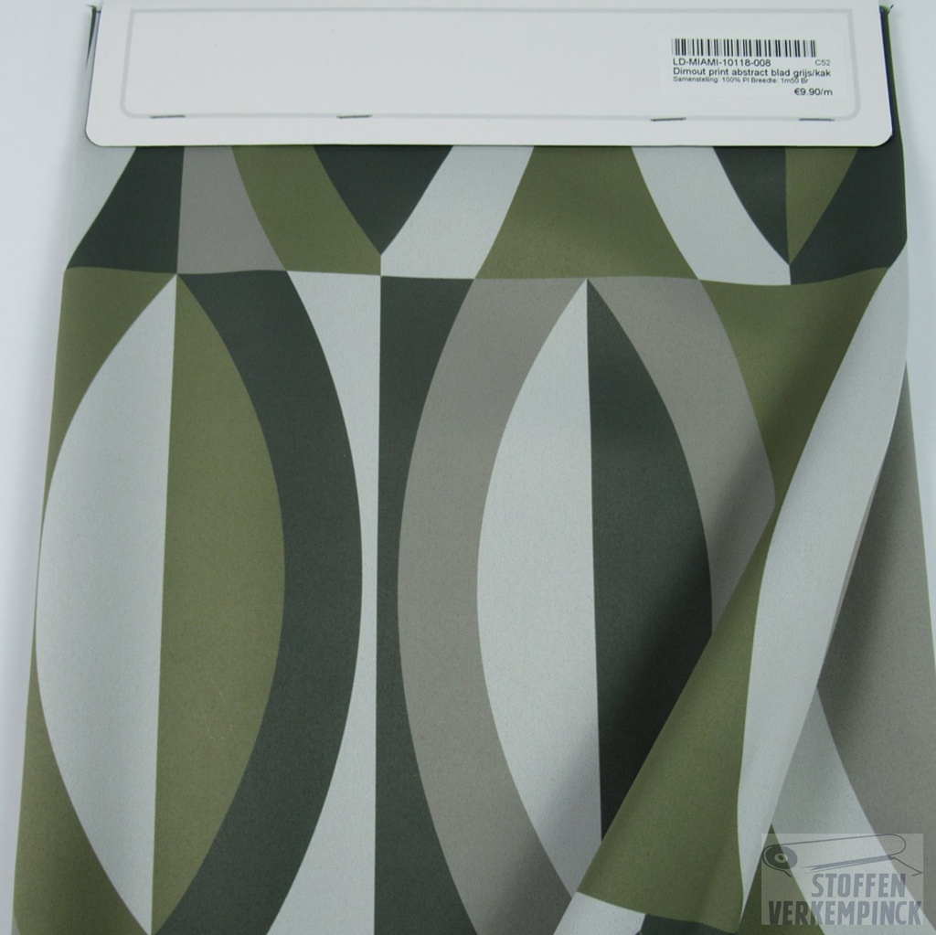 Dimout print abstract blad grijs/kaki