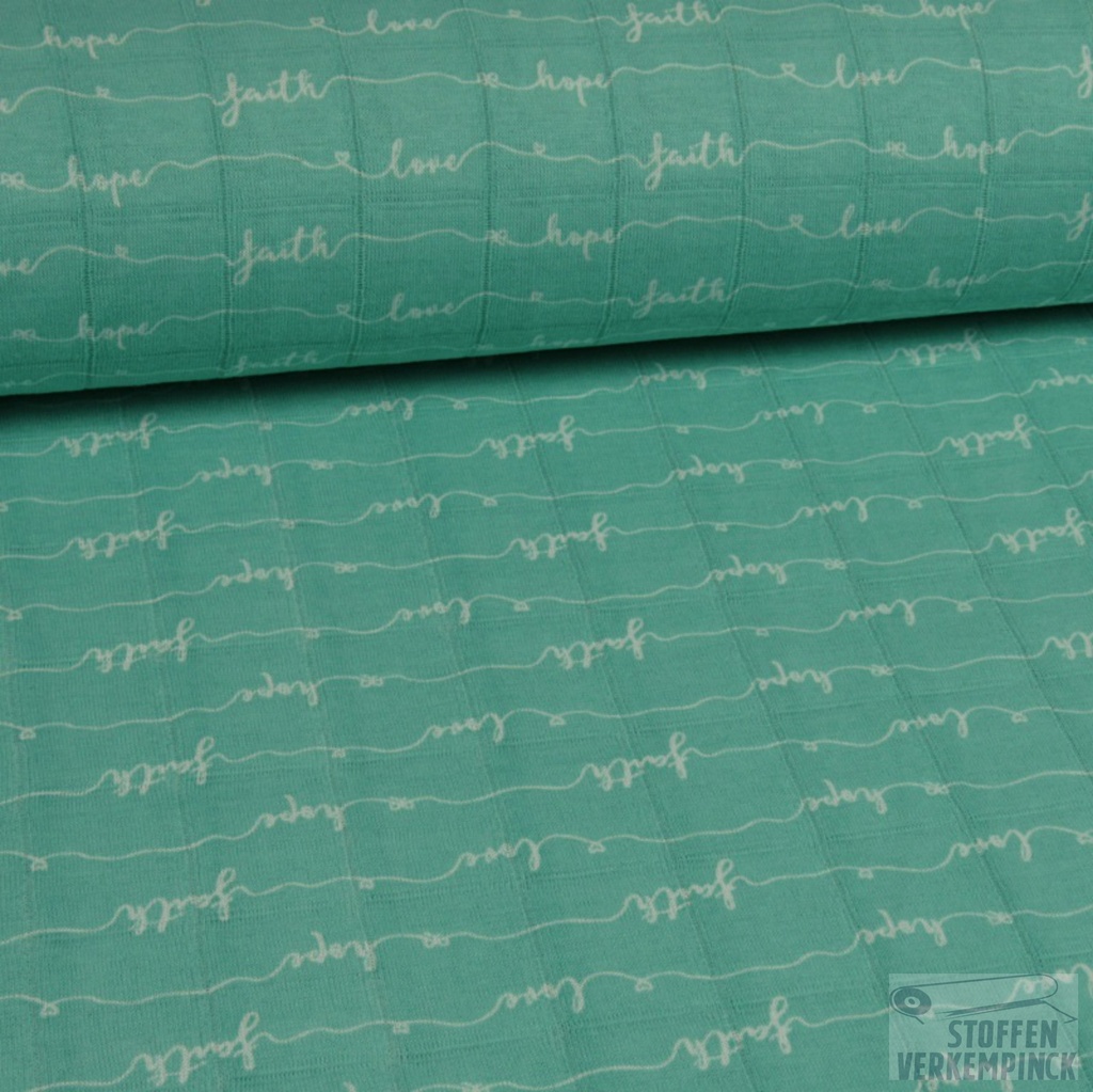 Jersey Dubbeldoek Print Faith & Love Mint