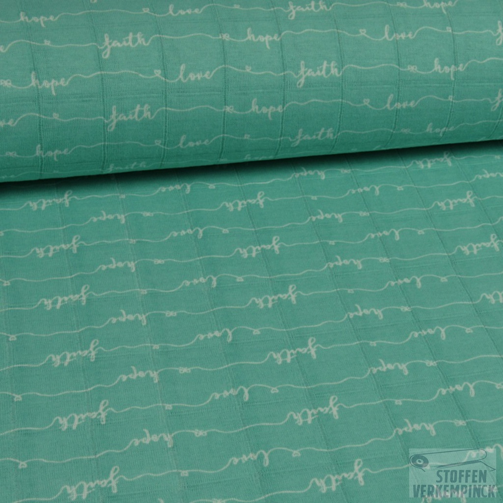 Jersey Dubbeldoek Print Faith & Love Mint