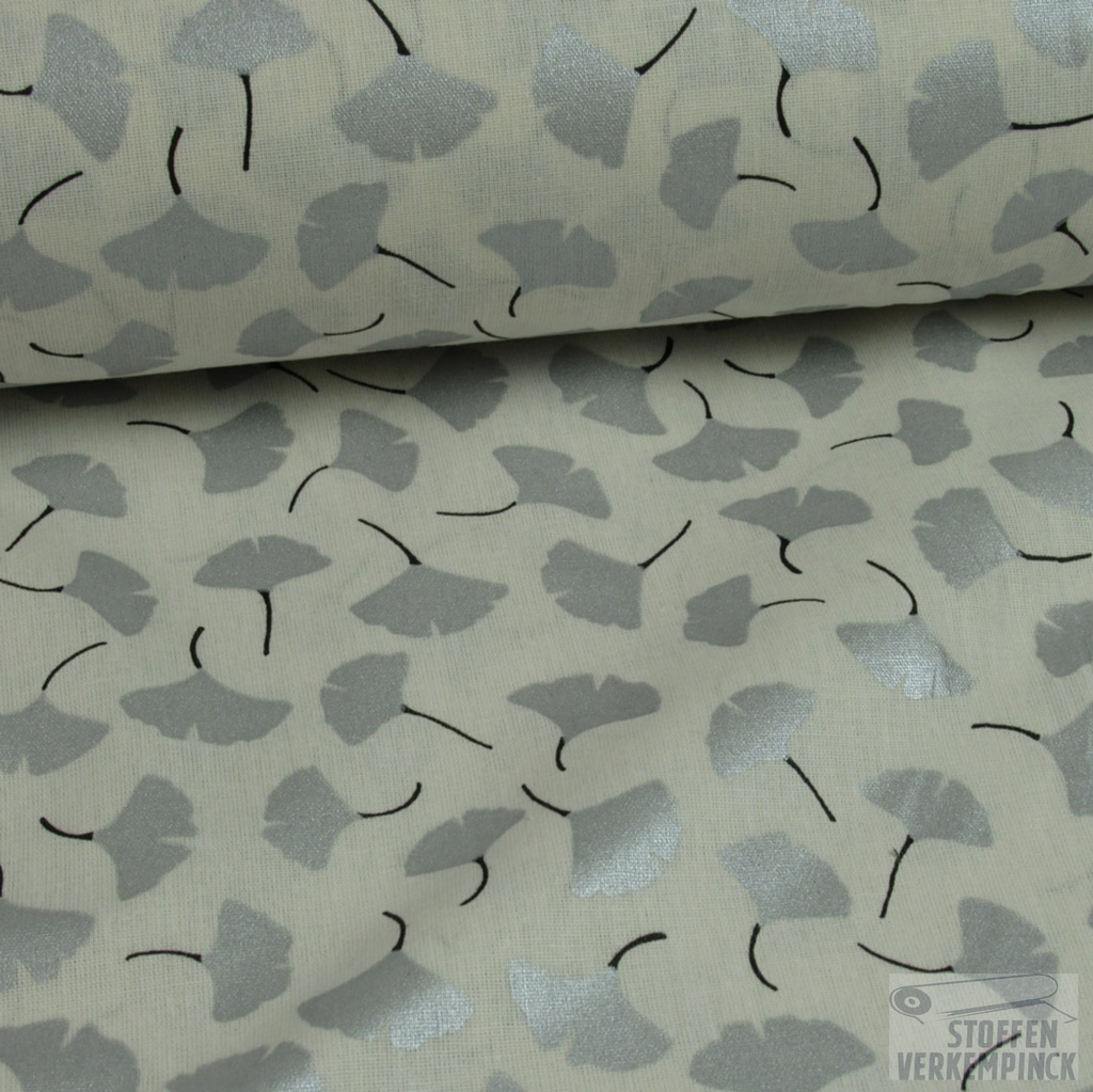 Katoen Print Ginkgo Zilver