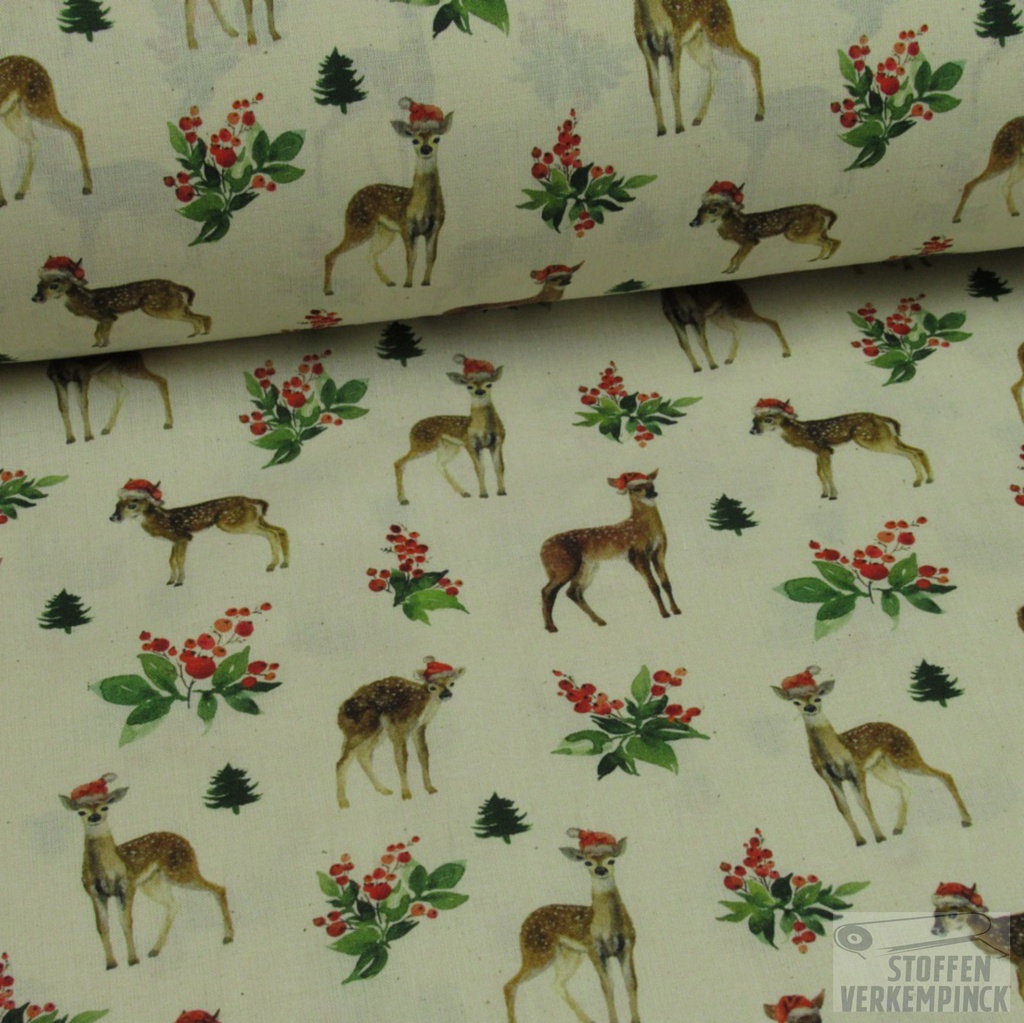 Katoen Print Kerst Hertjes met Kerstmuts