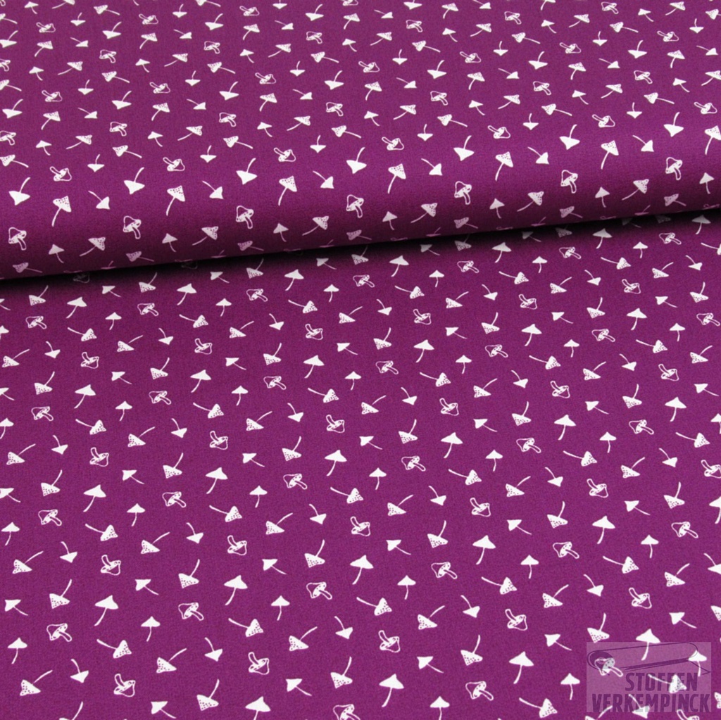 Katoen Print Paddenstoeltjes Paars
