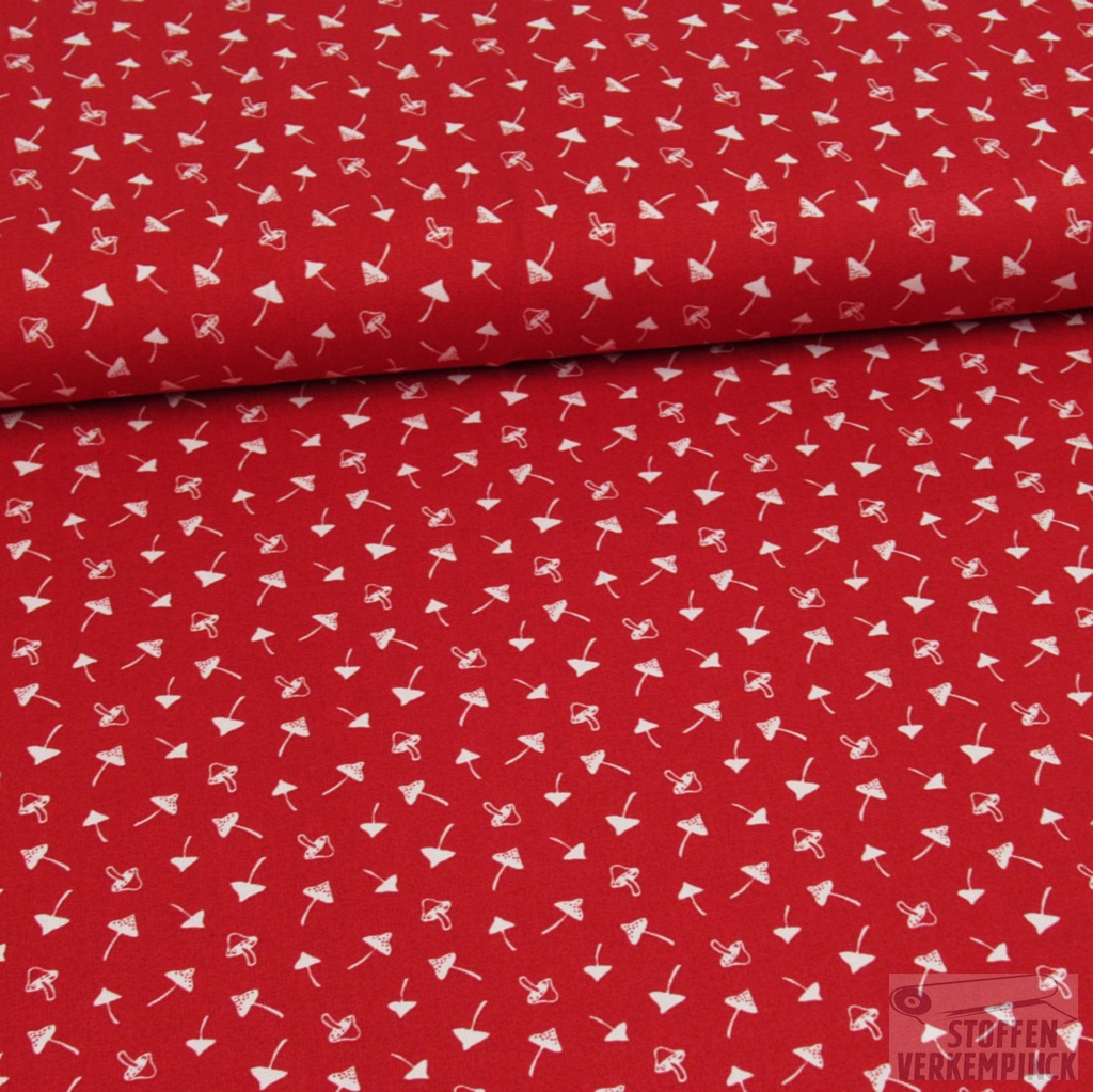 Katoen Print Paddenstoeltjes Rood