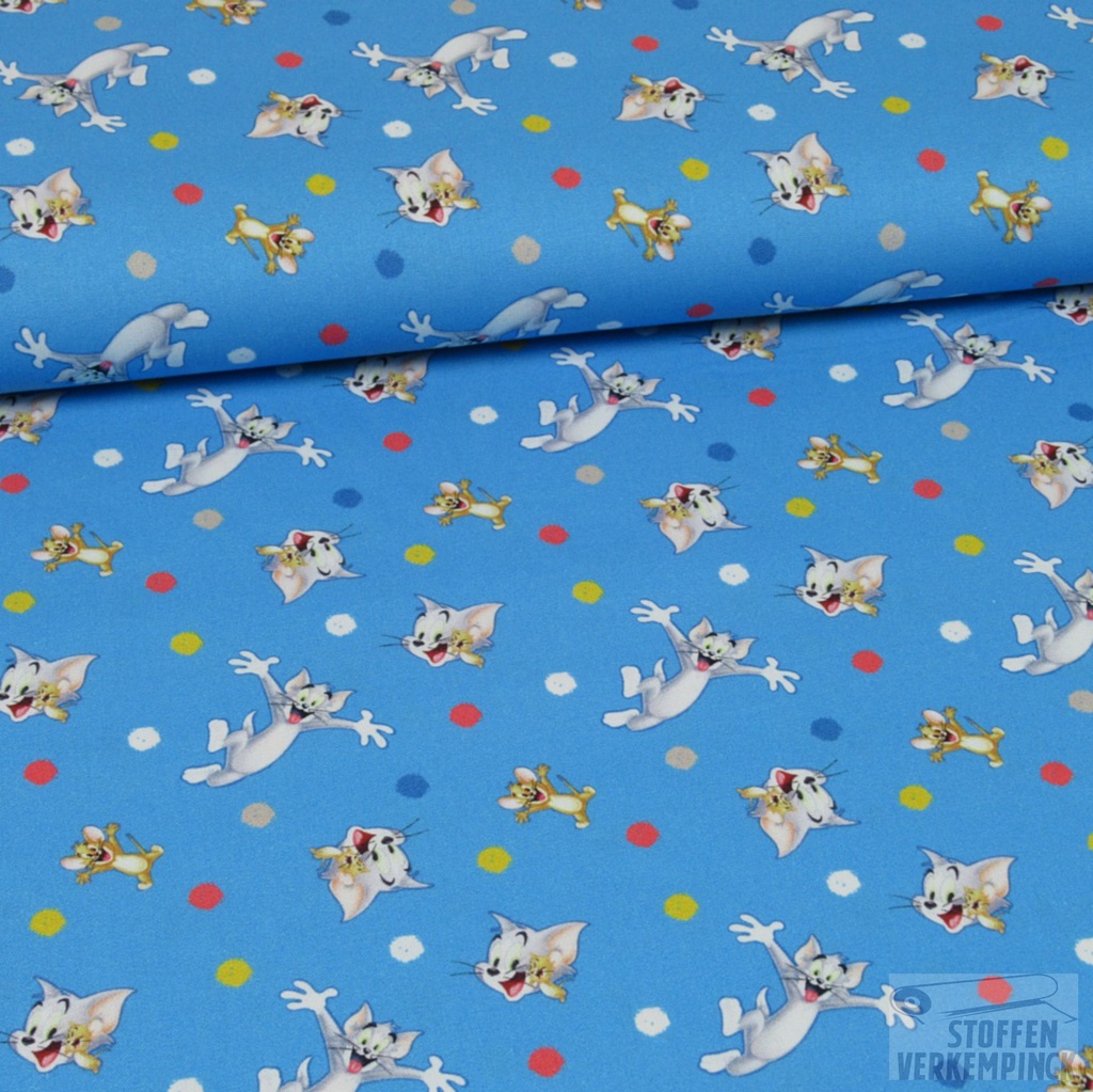 Katoen Print Tom & Jerry Blauw