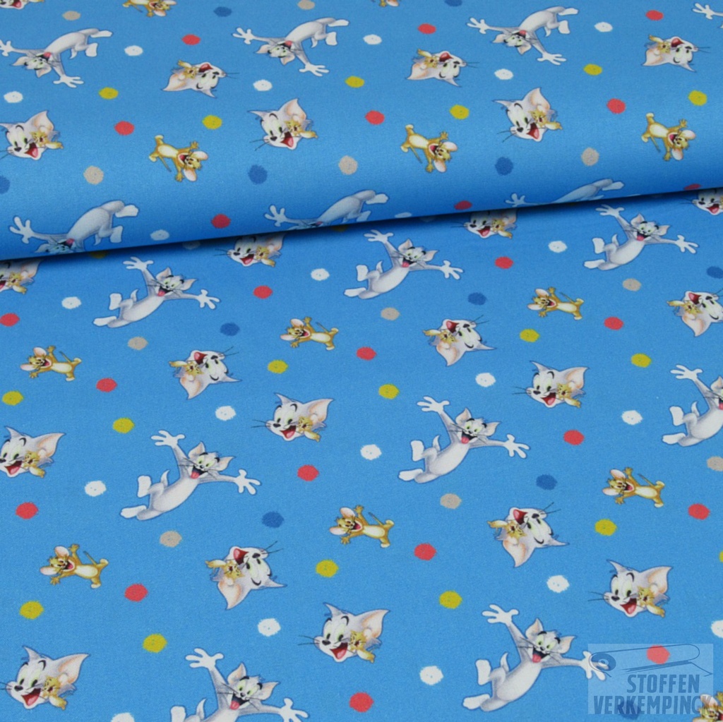 Katoen Print Tom & Jerry Blauw