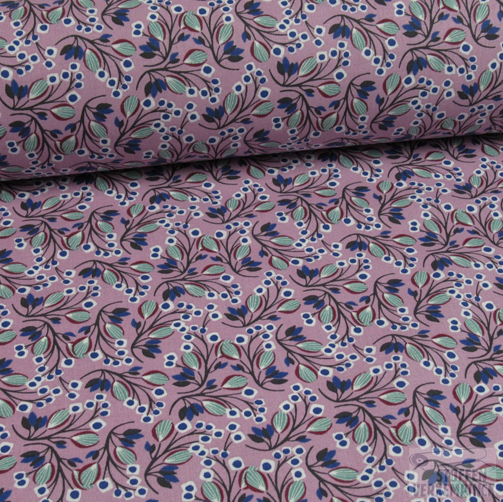 Katoen Print Twijgjes Violine/Groen