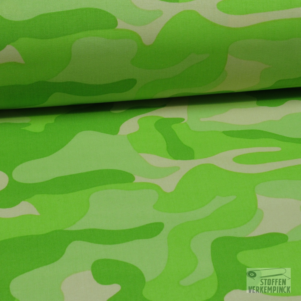Keperkatoen Print Camouflage Licht Groen