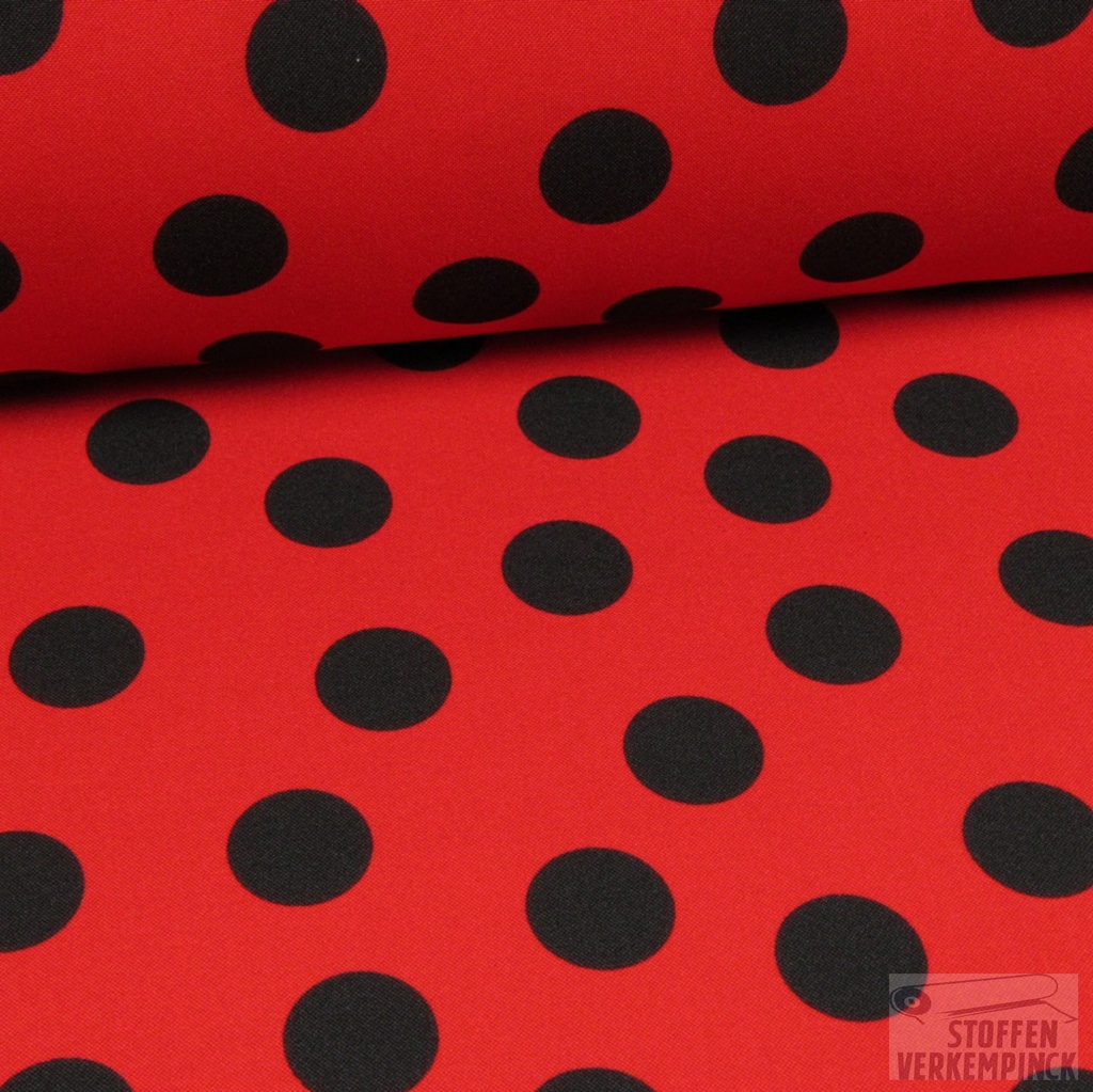 Polyester Dots Black on Red