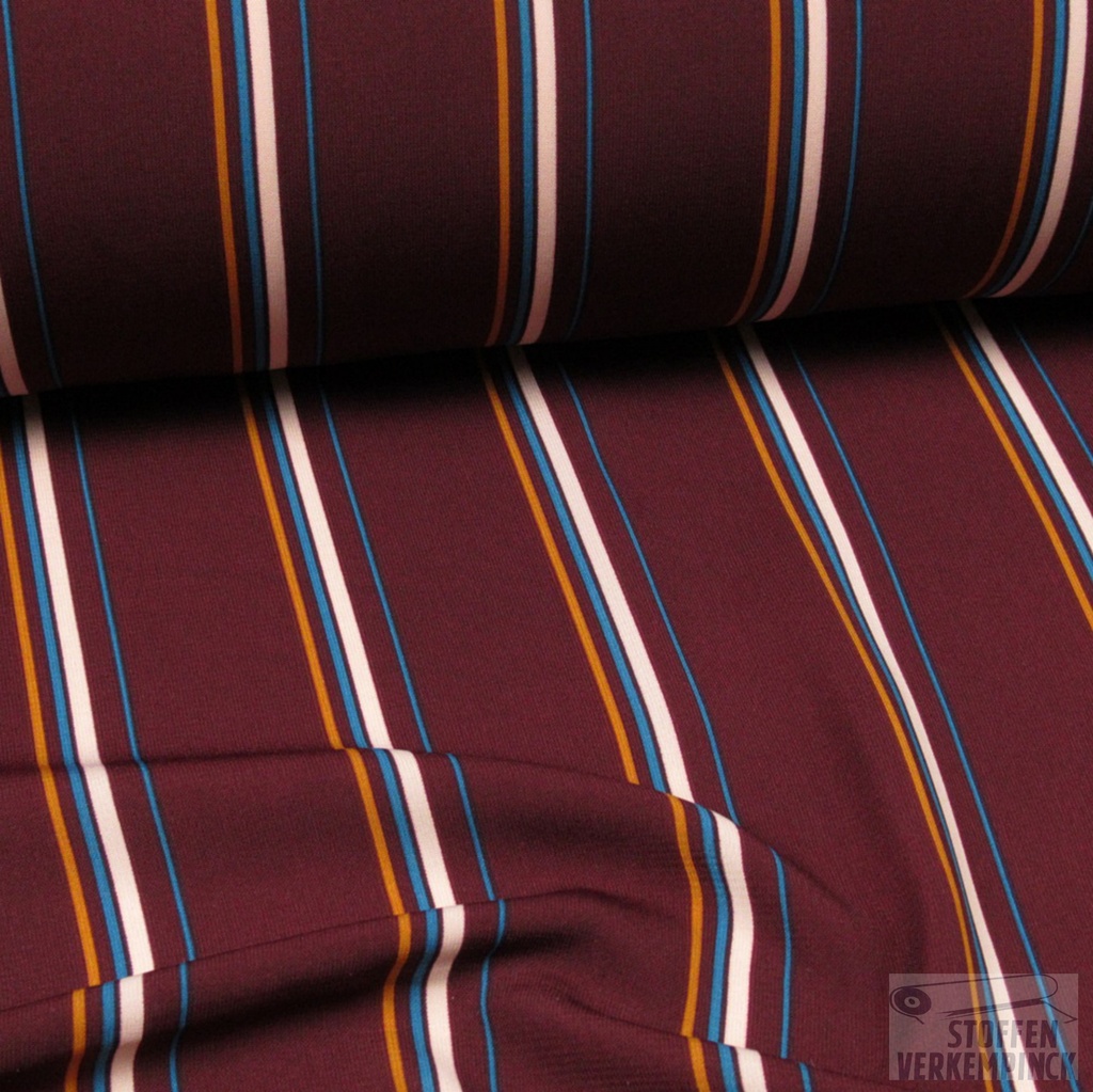 Polyester Print Strepen Cabernet