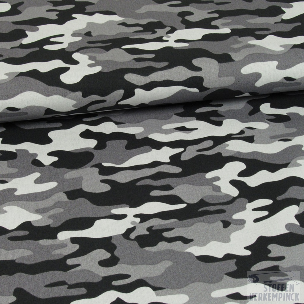 Popeline Print Camouflage Grijs
