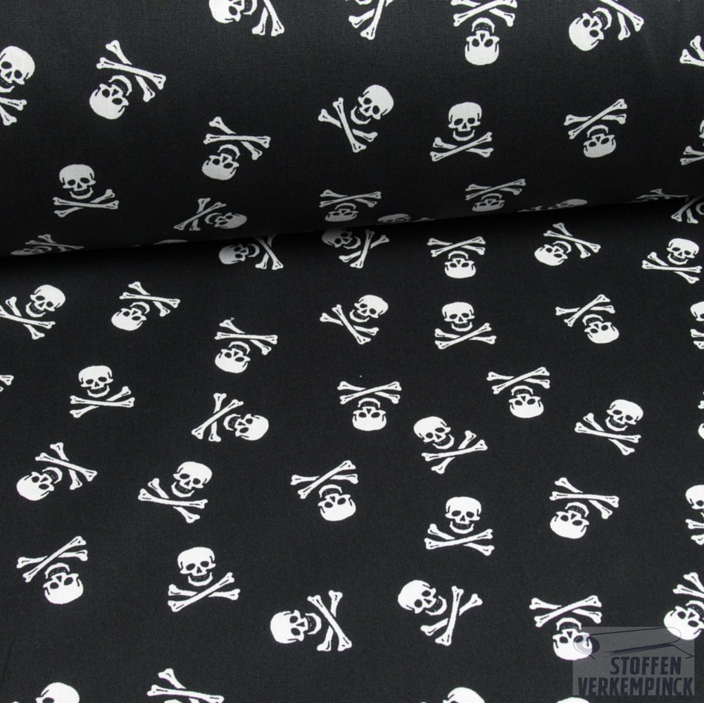 Popeline Print Doodshoofdjes Zwart