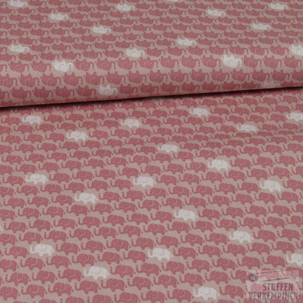 Popeline Print Elephants Roze