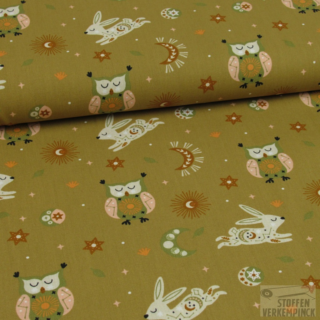 Popeline brushed dreamy owl - l.bruin