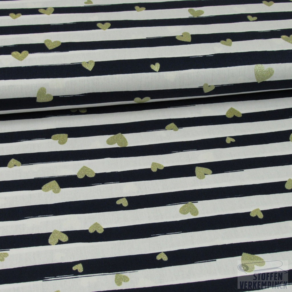 Popeline glitter hart - navy