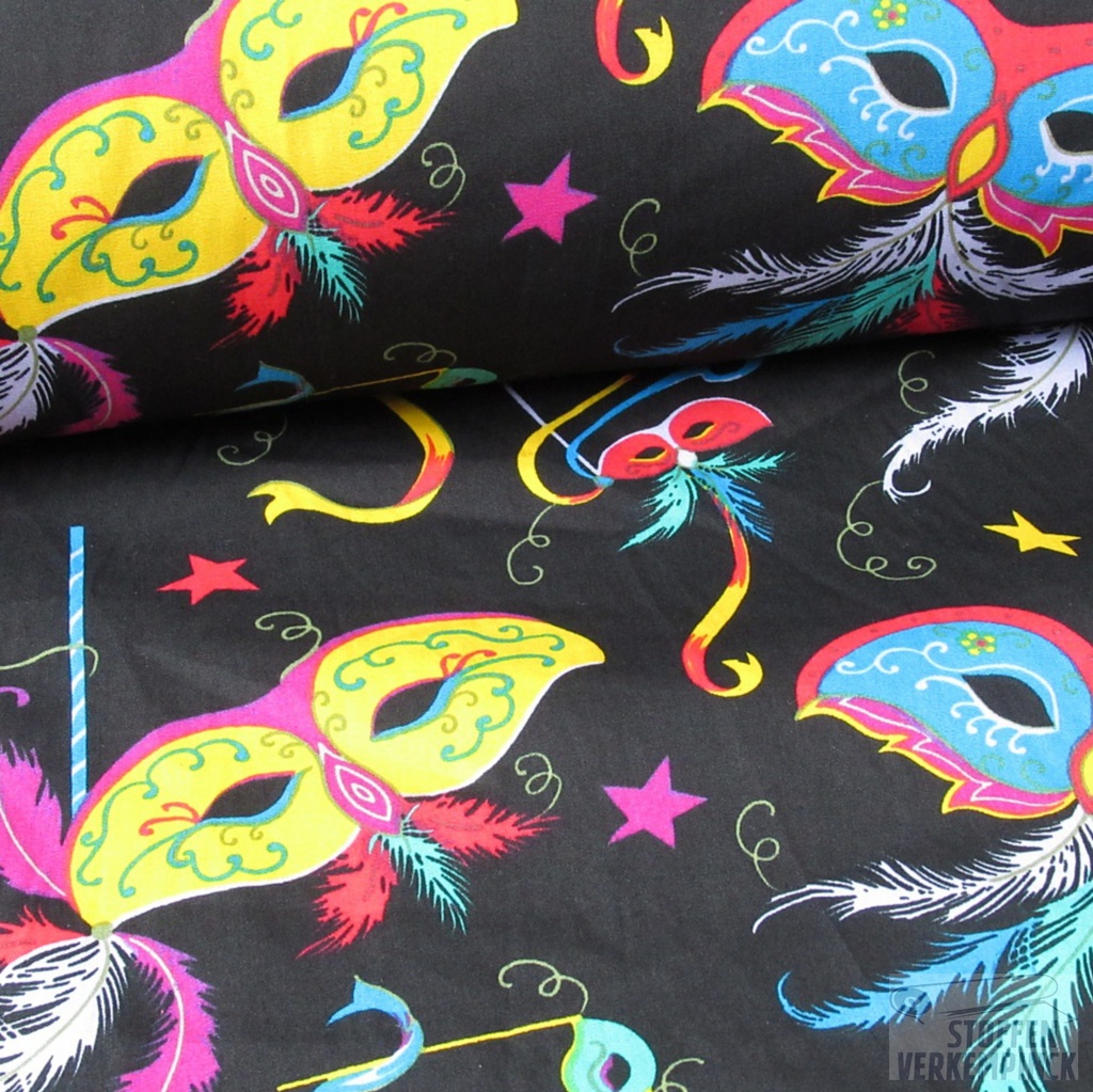 Popeline print Maskers Zwart