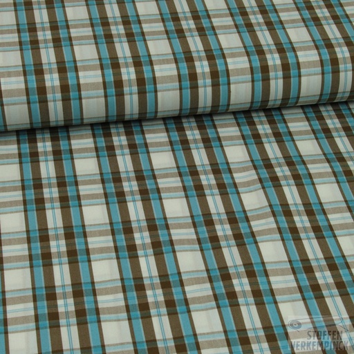 [ZA-4492-03.10] Stretch Popeline Karo Turquoise & Bruin