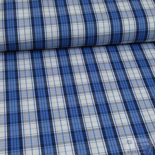 [ZA-4492-03.18] Stretch Popeline Karo Wit & Blauw